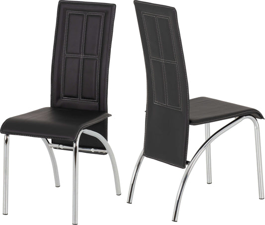 A3 Dining Chairs x2 - Black Faux Leather/Chrome