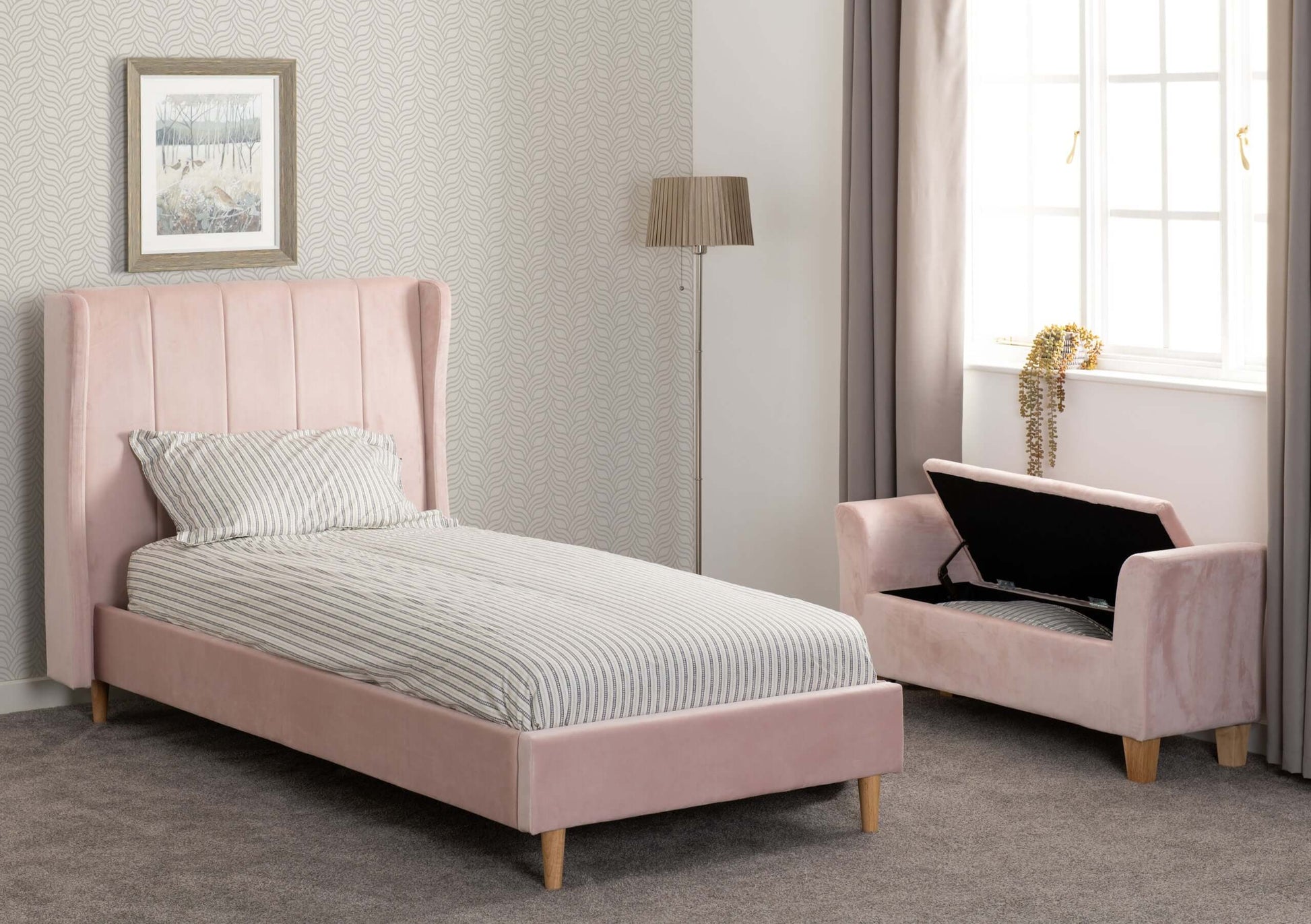 Amelia Storage Ottoman Pink Velvet Fabric- The Right Buy Store