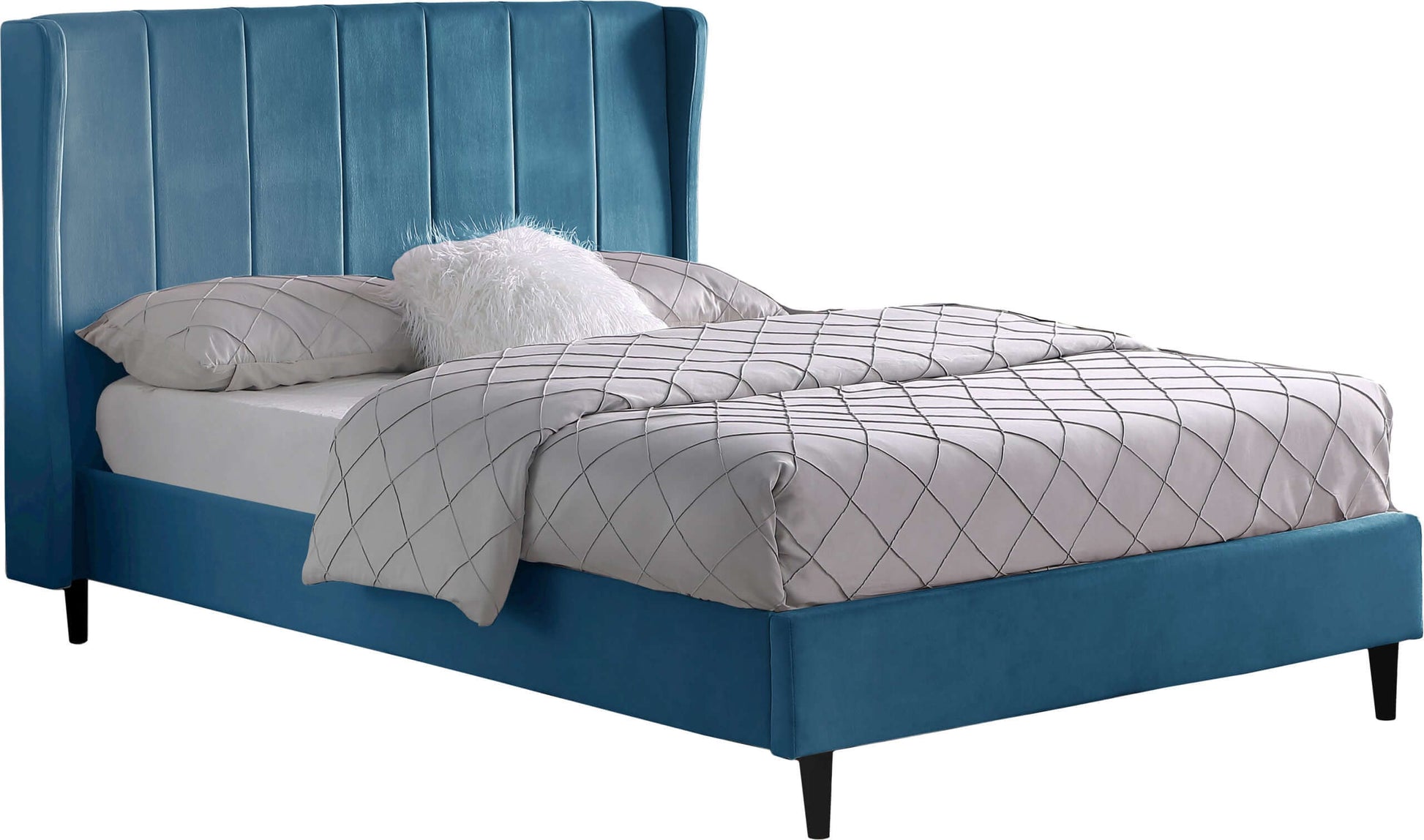 Amelia 5' King  Bed Blue Velvet Fabric- The Right Buy Store