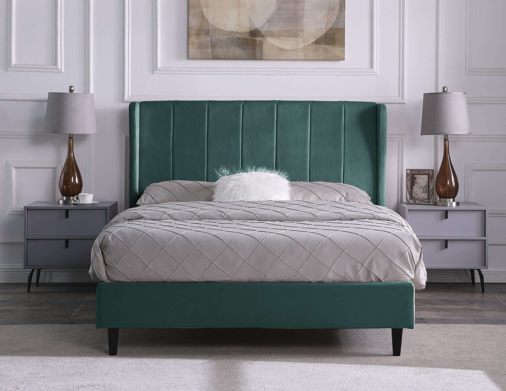 Amelia 5' King  Bed Green Velvet Fabric- The Right Buy Store