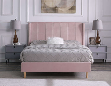 Amelia 5' King Bed Pink Velvet Fabric- The Right Buy Store