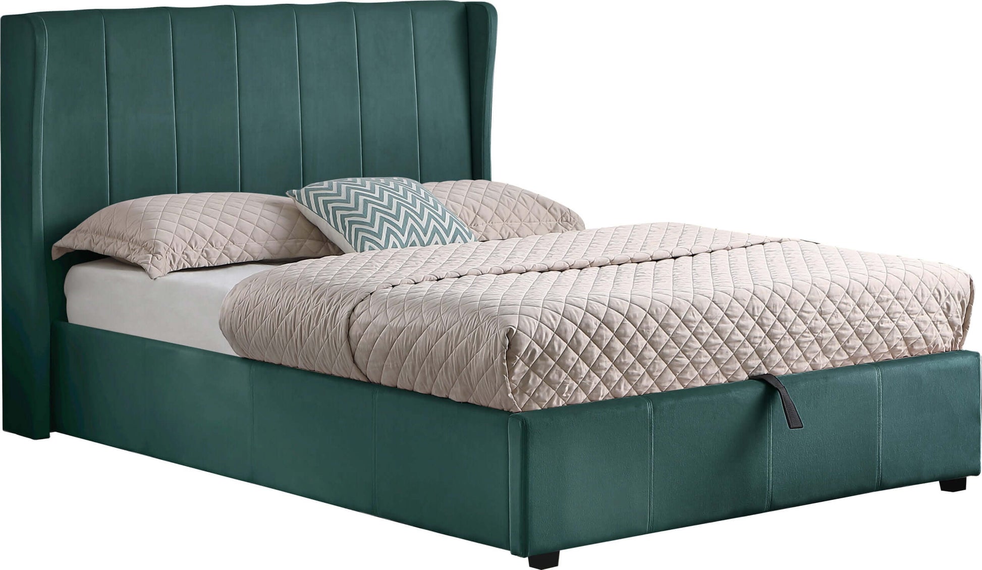 Amelia Plus 4'6" Storage Bed Green Velvet Fabric- The Right Buy Store