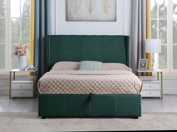 Amelia Plus 5' Storage King  Bed - Green Velvet Fabric - The Right Buy Store