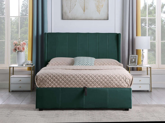 Amelia Plus 5' Storage King Bed - Green Velvet Fabric