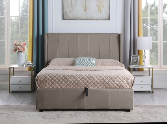 Amelia Plus 5' Storage King Bed - Oyster Velvet Fabric