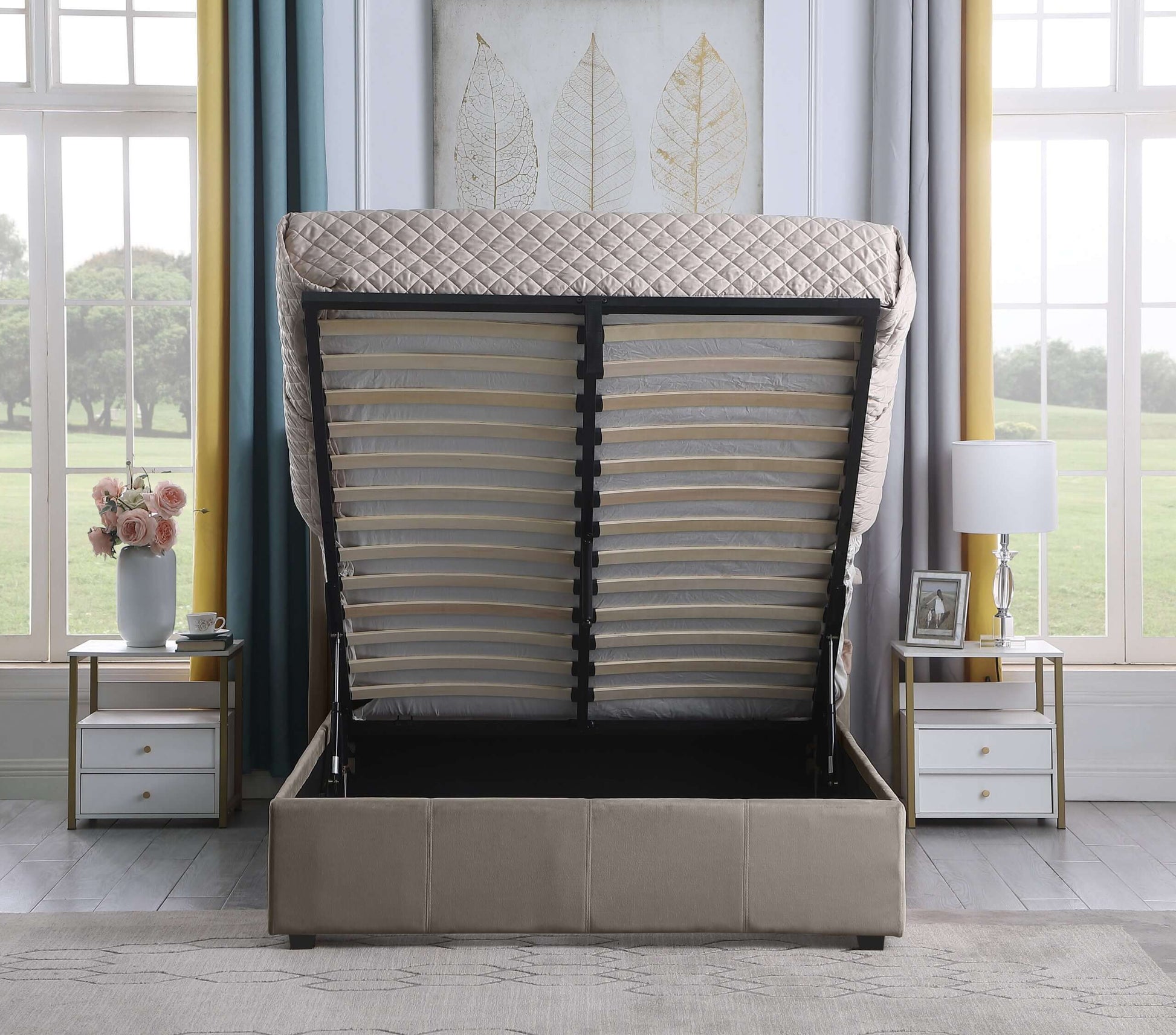 Amelia Plus 5' Storage King Bed - Oyster Velvet Fabric - The Right Buy Store