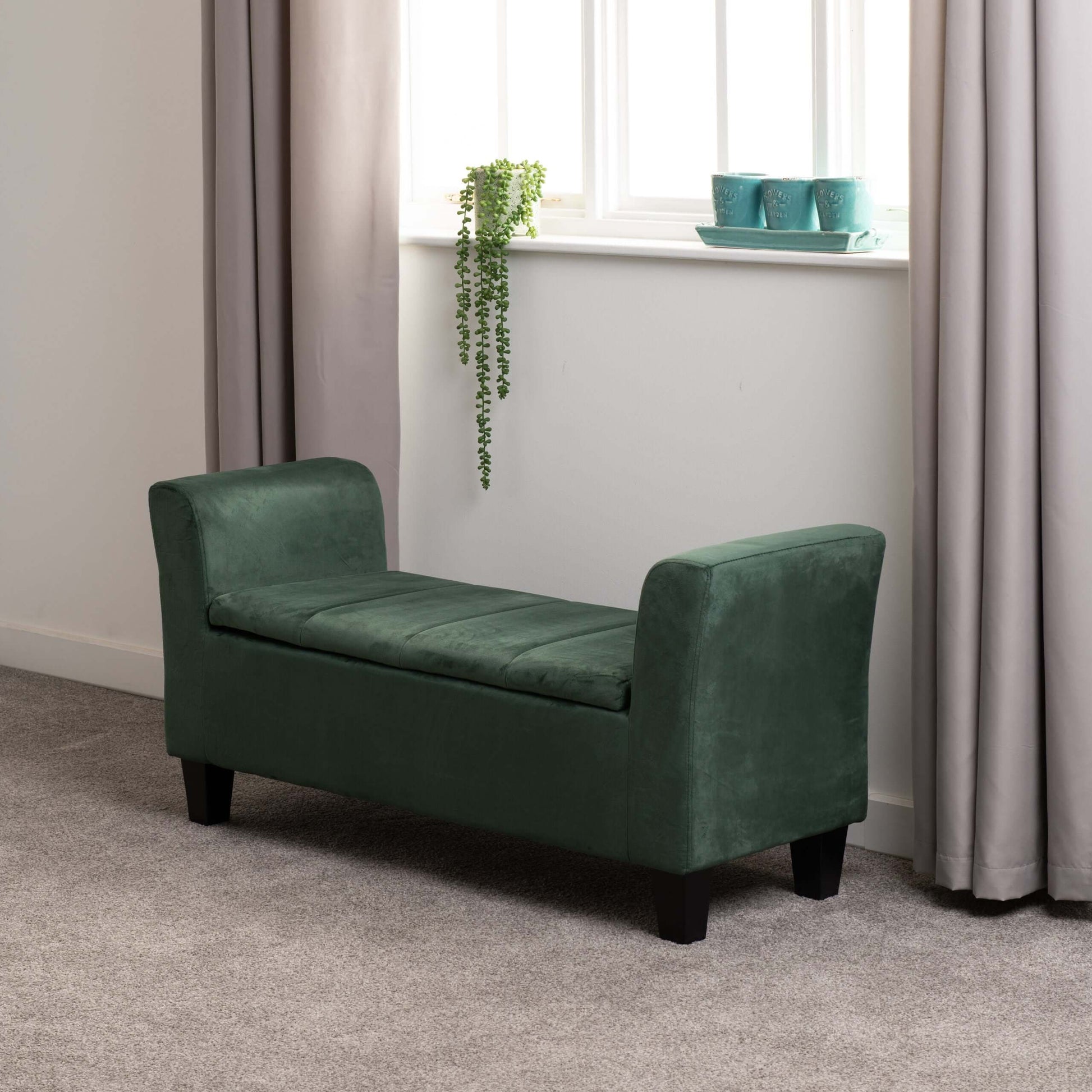 Amelia Storage Ottoman Green Velvet Fabric- The Right Buy Store