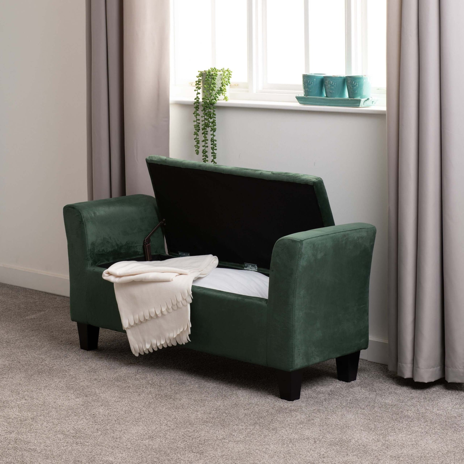 Amelia Storage Ottoman Green Velvet Fabric- The Right Buy Store