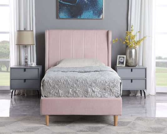 Amelia 3' Single Bed - Pink Velvet Fabric- The Right Buy Store