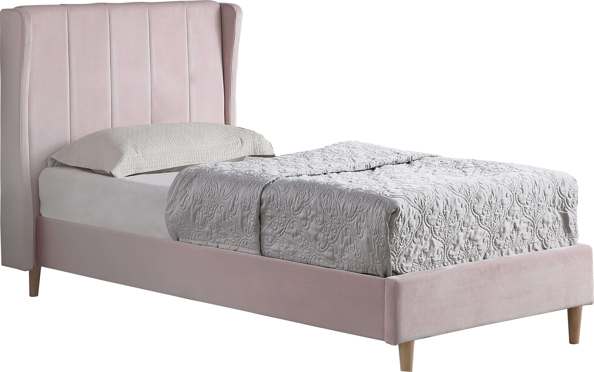 Amelia 3' Single Bed - Pink Velvet Fabric- The Right Buy Store