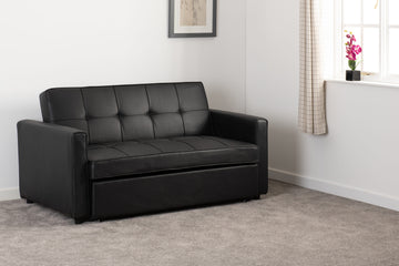 Astoria Sofa Bed - Black Faux Leather - The Right Buy Store