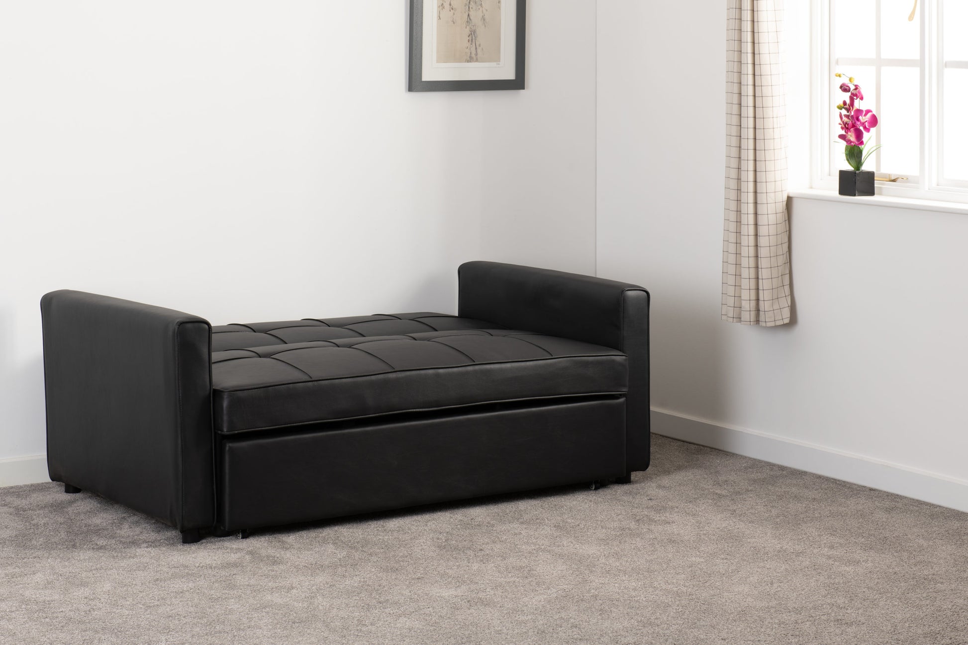 Astoria Sofa Bed - Black Faux Leather - The Right Buy Store