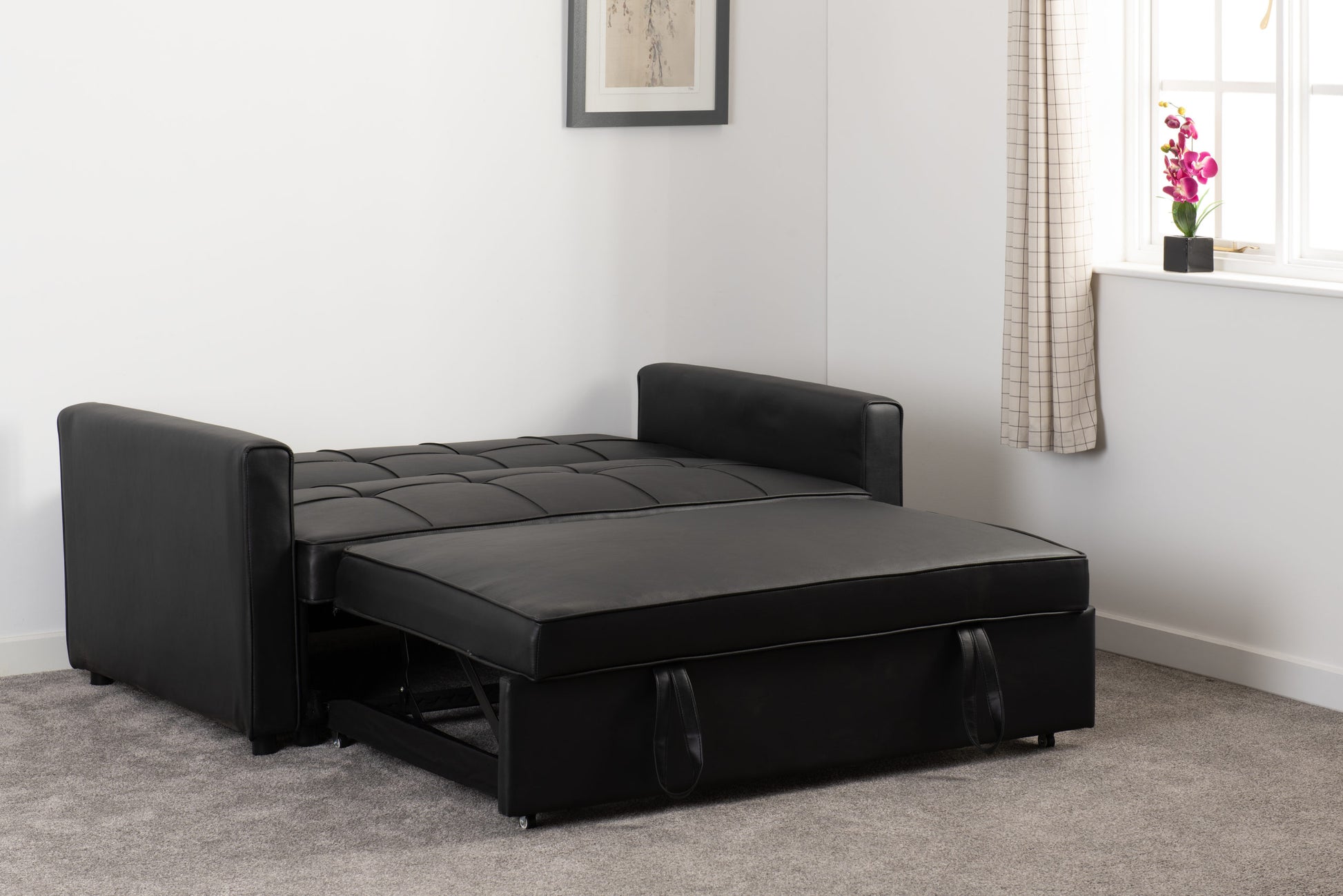 Astoria Sofa Bed - Black Faux Leather - The Right Buy Store