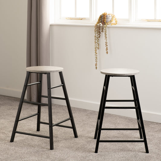 Athens Bar Stool (PAIR) - Concrete Effect/Black