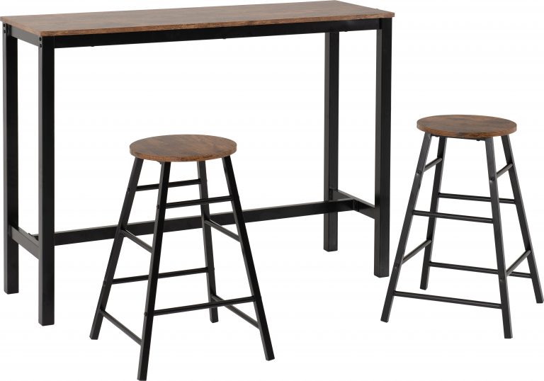 Athens Breakfast Bar Set - Acacia Effect/Black