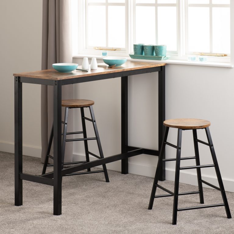 Athens Breakfast Bar Set - Acacia Effect/Black