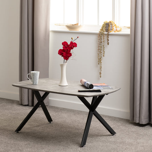Athens Oval Coffee Table - Concrete Effect/Black