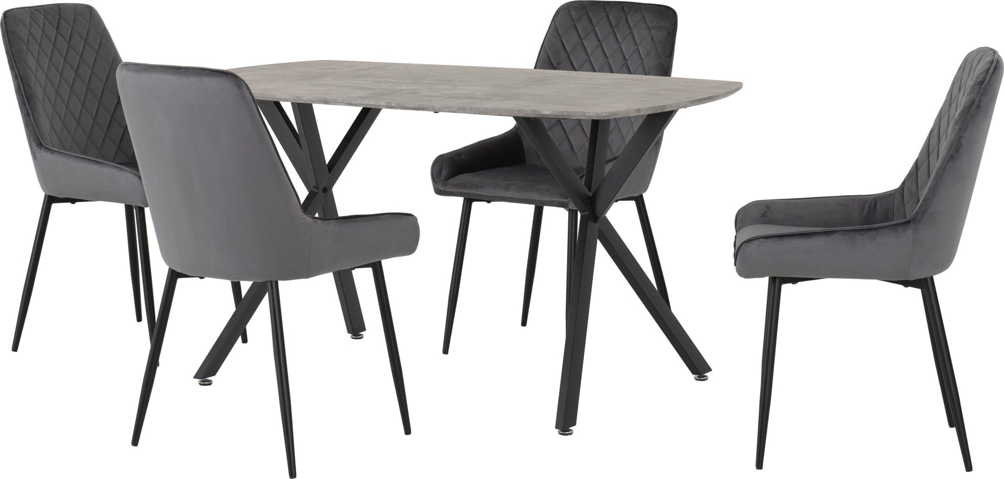 Athens Rectangular Dining Set with Avery Chairs - Concrete Effect/Black/Grey Velvet- The Right Buy Store