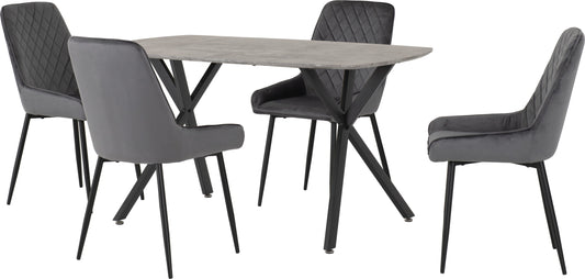Athens Rectangular Dining Set with Avery Chairs - Concrete Effect/Black/Grey Velvet