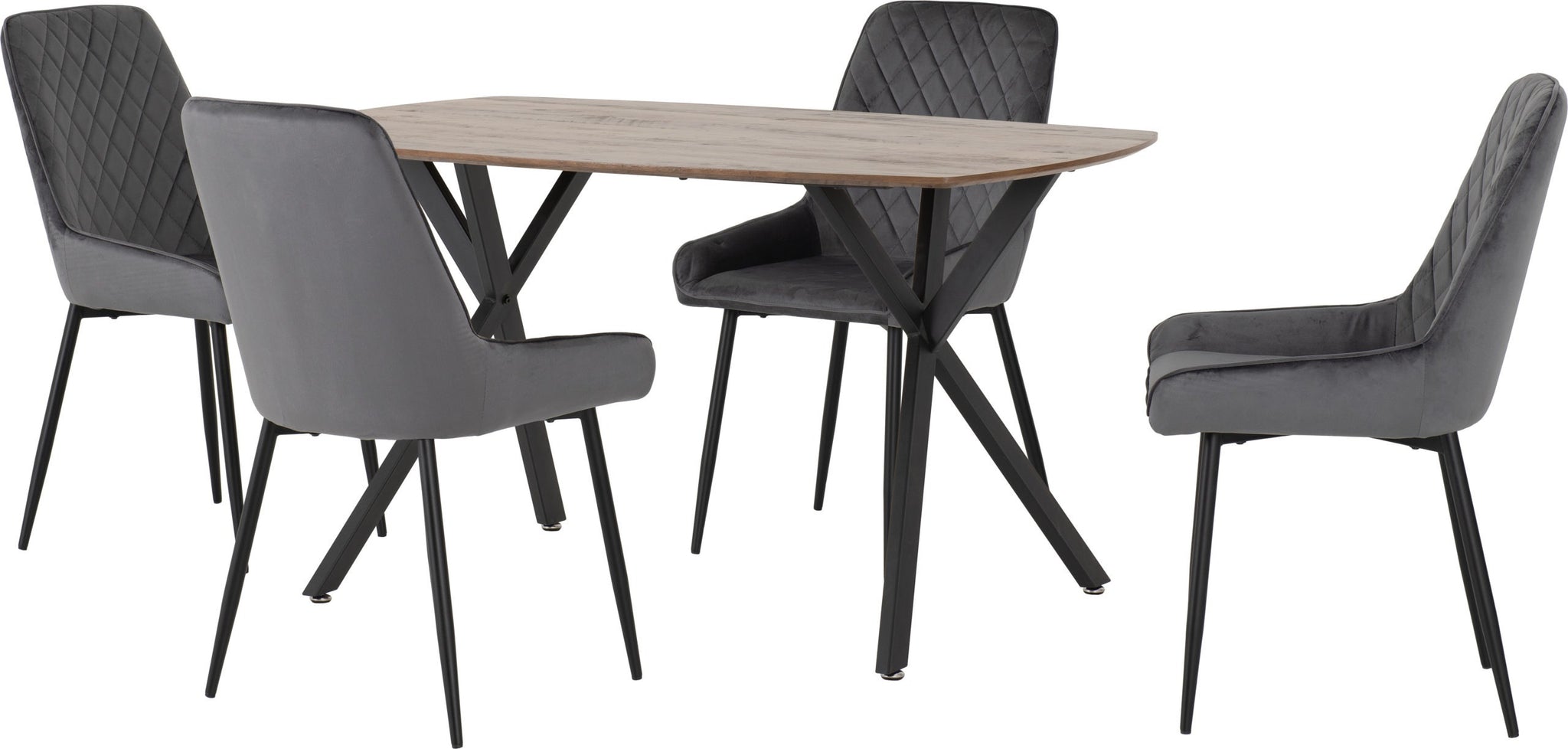 Athens Rectangular Dining Set with Avery Chairs - Medium Oak Effect/Black/Grey Velvet- The Right Buy Store