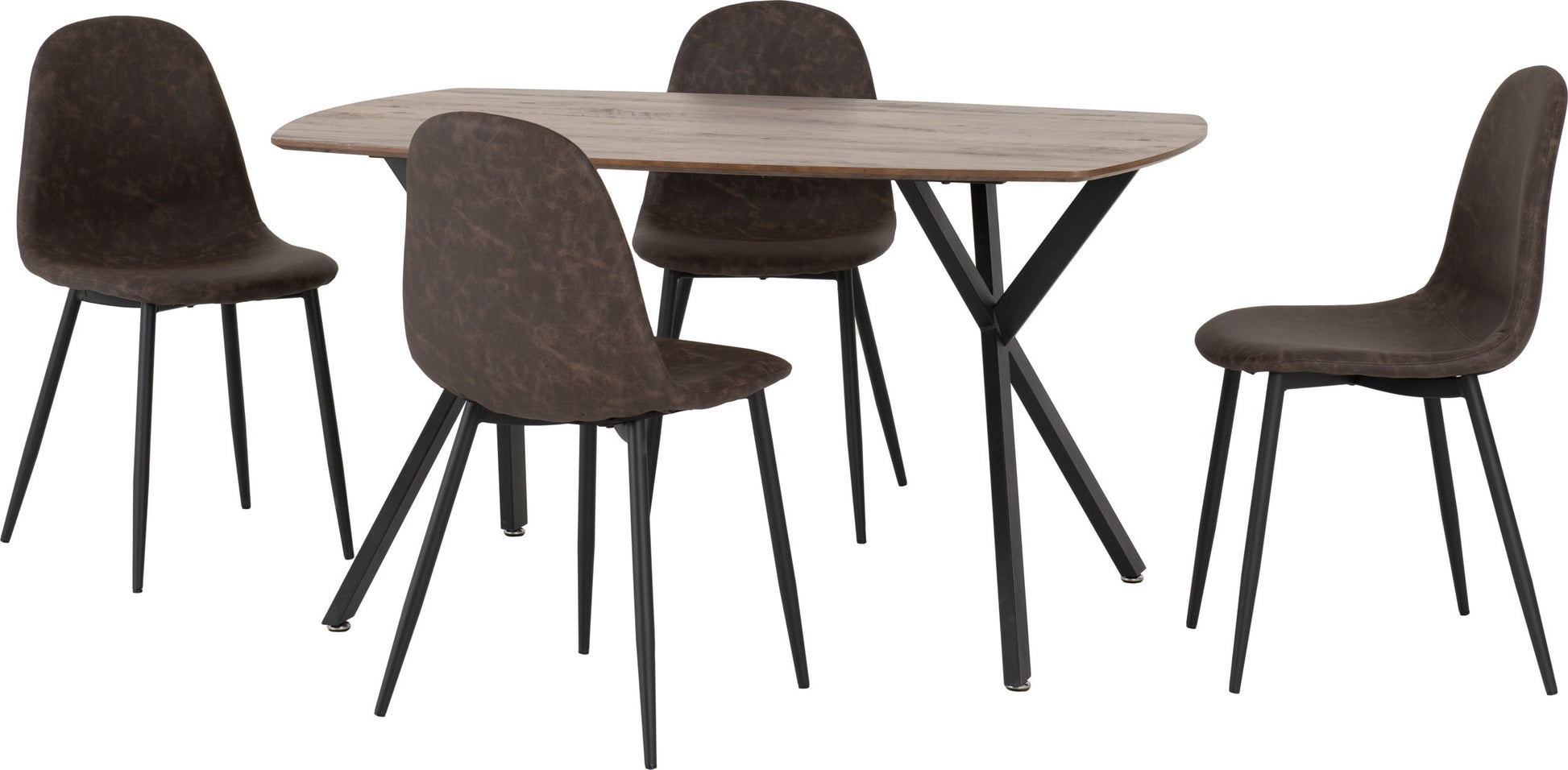Athens Rectangular Dining Set Medium Oak Effect/Black/Brown Faux Leather- The Right Buy Store