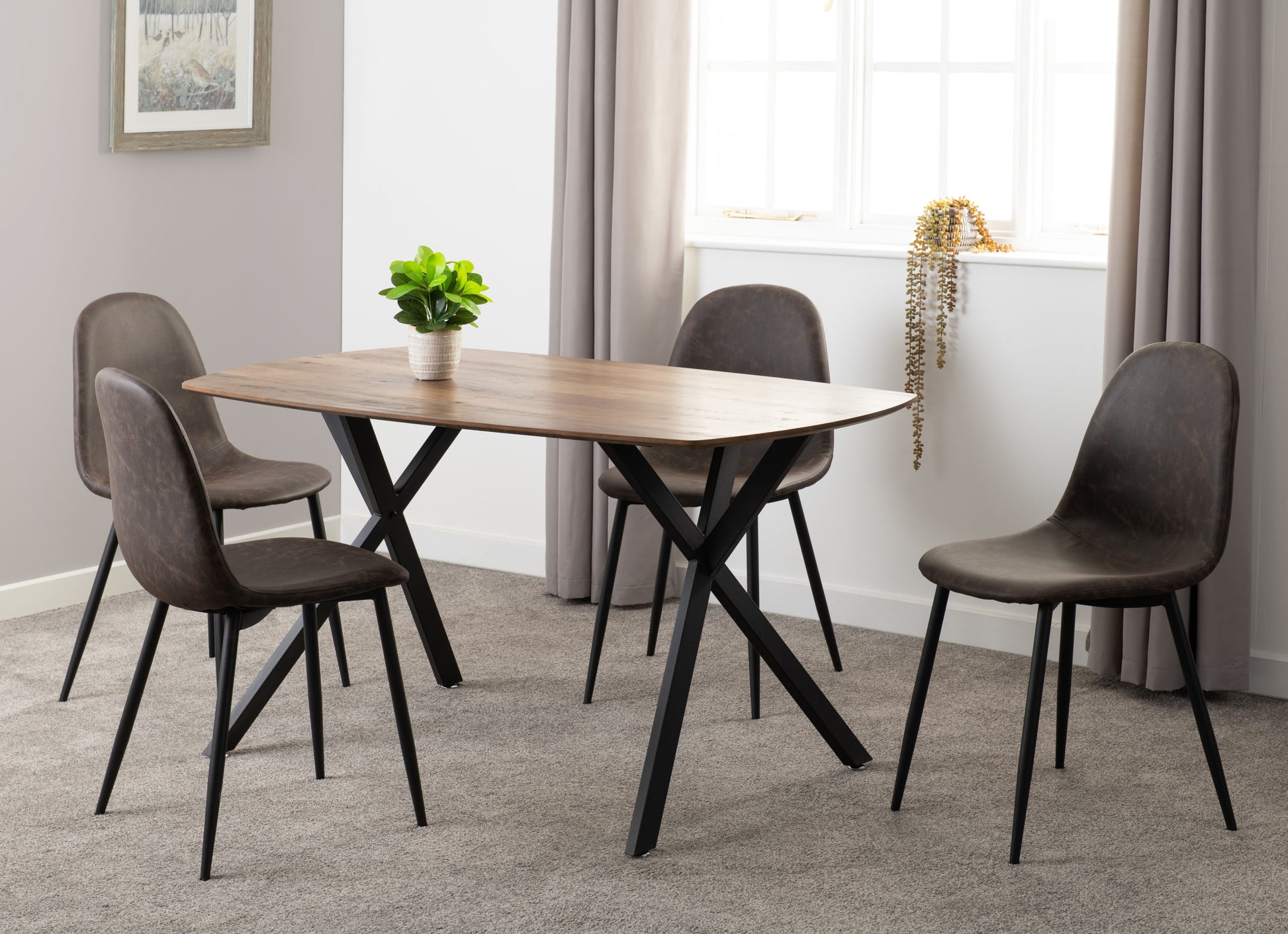 Athens Rectangular Dining Set Medium Oak Effect/Black/Brown Faux Leather- The Right Buy Store