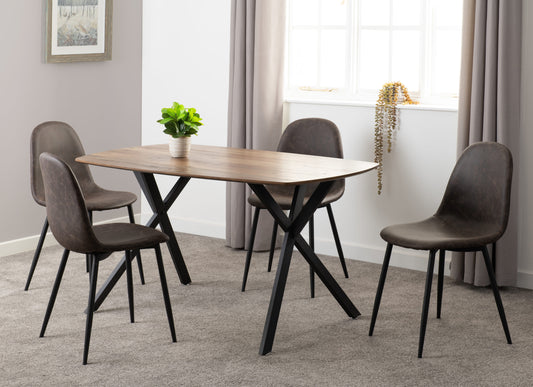 Athens Rectangular Dining Set - Medium Oak Effect/Black/Brown Faux Leather