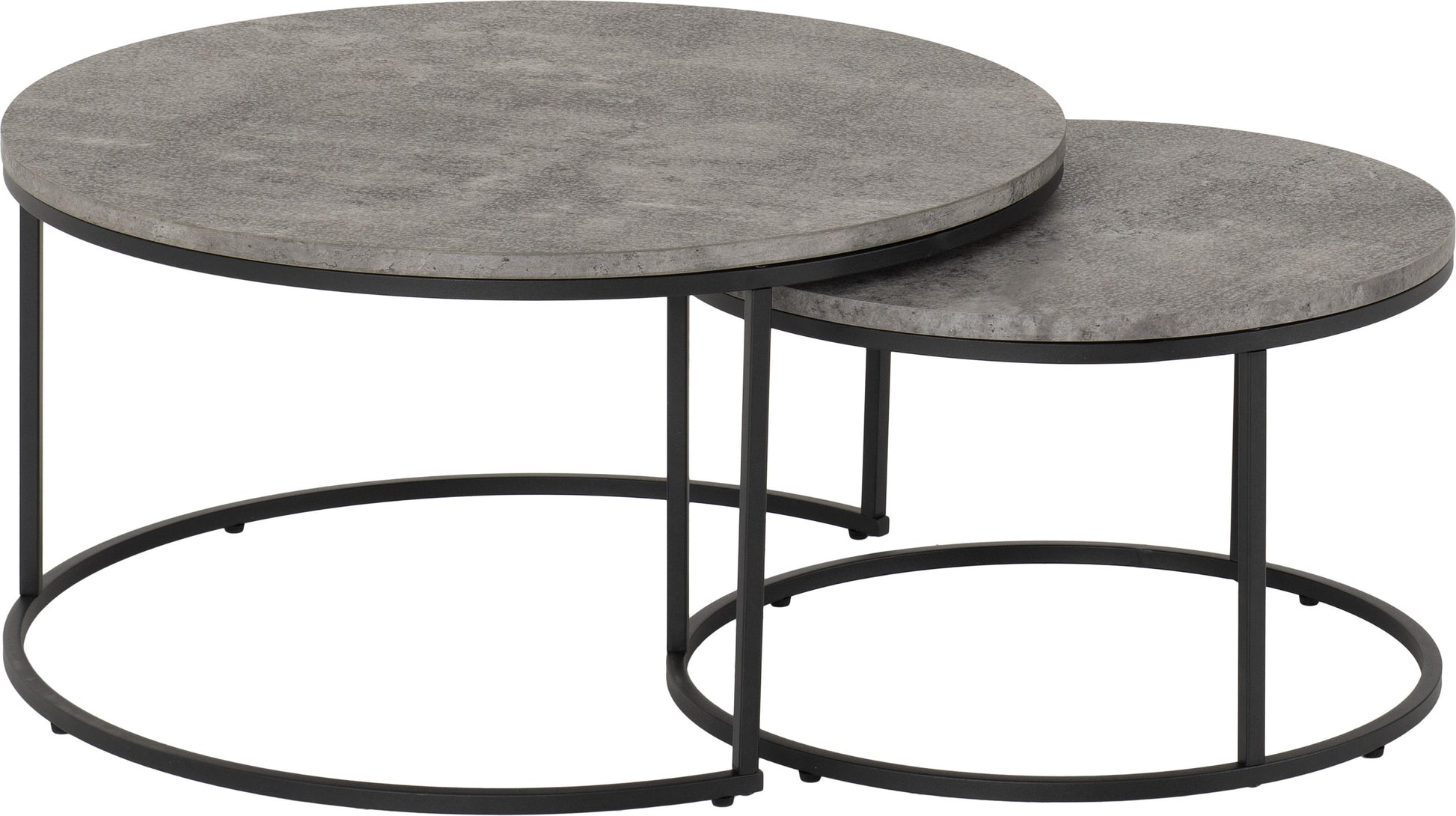 Athens Round Coffee Table Set- Concrete Effect/Black- The Right Buy Store