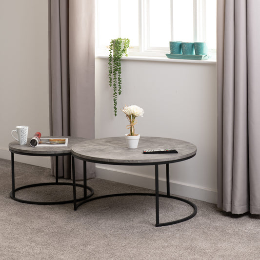 Athens Round Coffee Table Set- Concrete Effect/Black