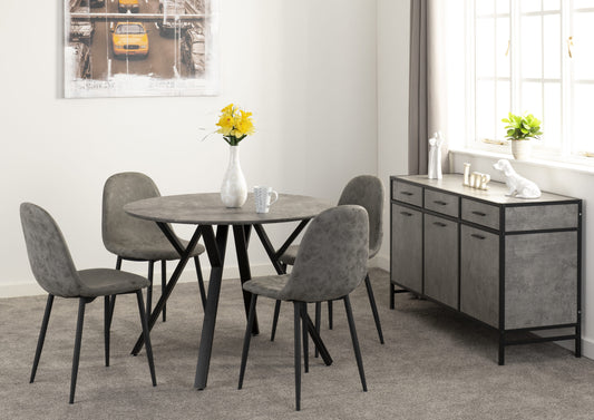 Athens Round Dining Set- Concrete Effect/Black/Grey Faux Leather