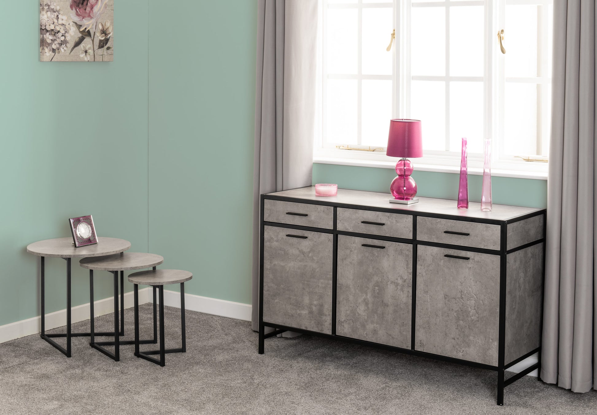 Athens Sideboard- Concrete Effect/Black- The Right Buy Store