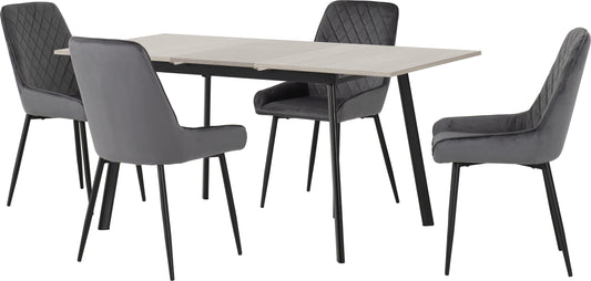 Avery Extending Dining Set with Avery Chairs - Concrete/Grey Oak Effect/Grey Velvet