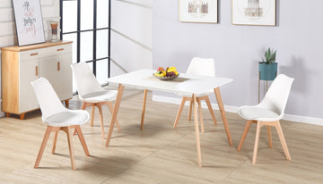 Bendal Dining Set -  White/Beech/White Faux Leather