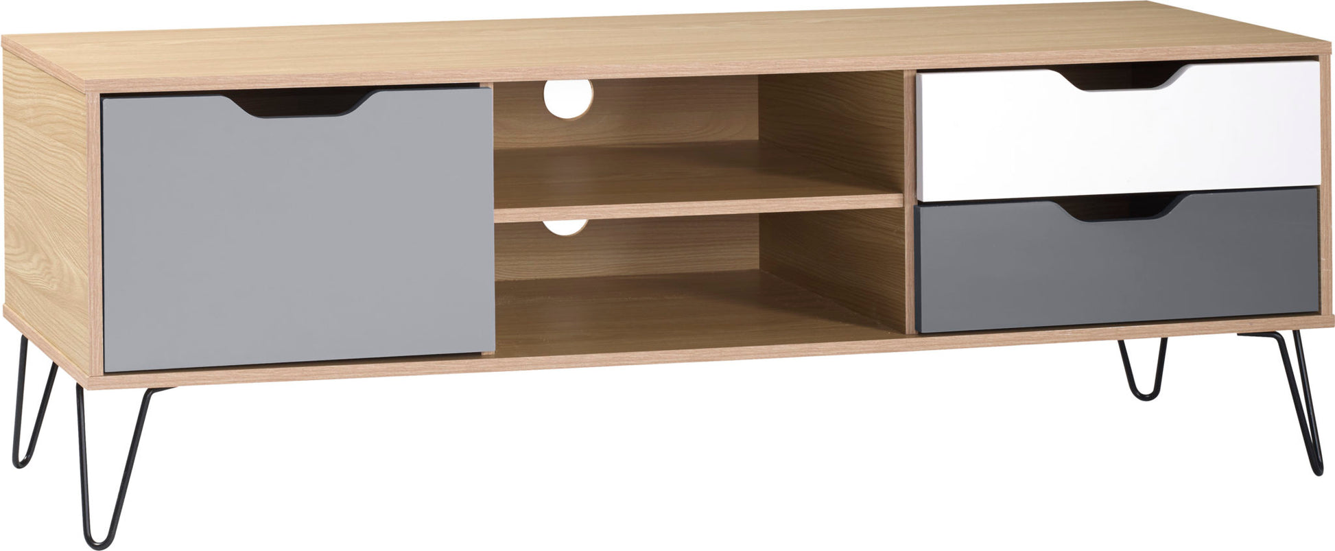 Bergen 1 Door 2 Drawer TV Unit- Oak Effect/White/Grey- The Right Buy Store