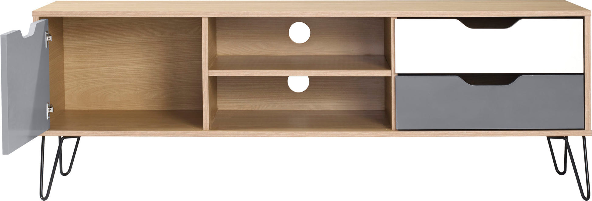 Bergen 1 Door 2 Drawer TV Unit- Oak Effect/White/Grey- The Right Buy Store