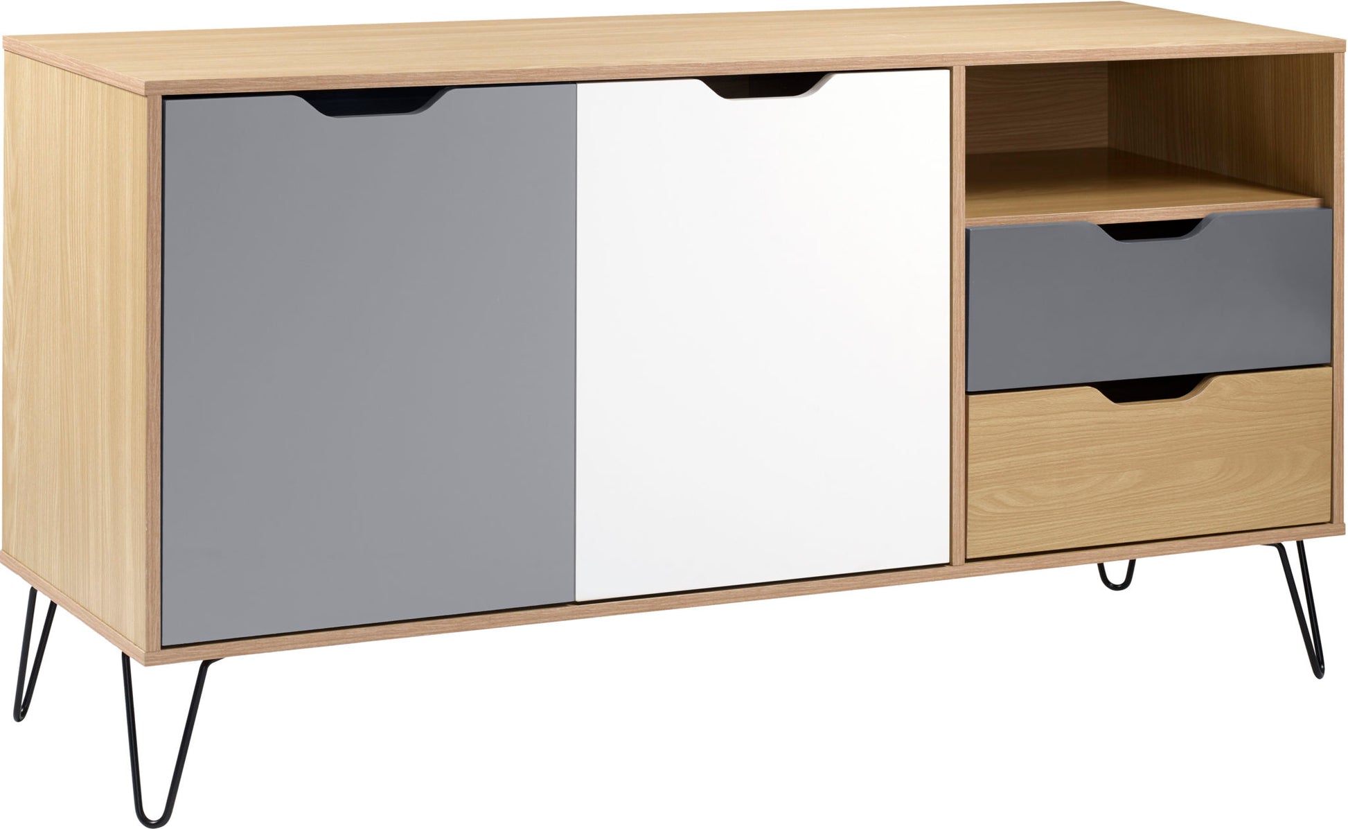 Bergen 2 Door 2 Drawer Sideboard- Oak Effect/White/Grey- The Right Buy Store