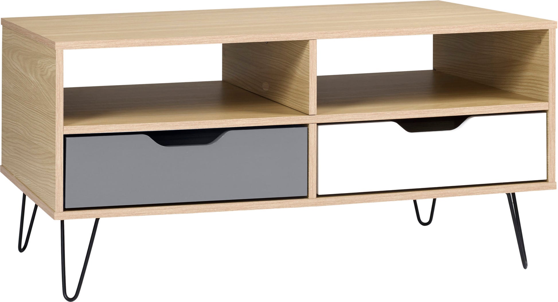 Bergen 2 Drawer Coffee Table- Oak Effect/White/Grey- The Right Buy Store