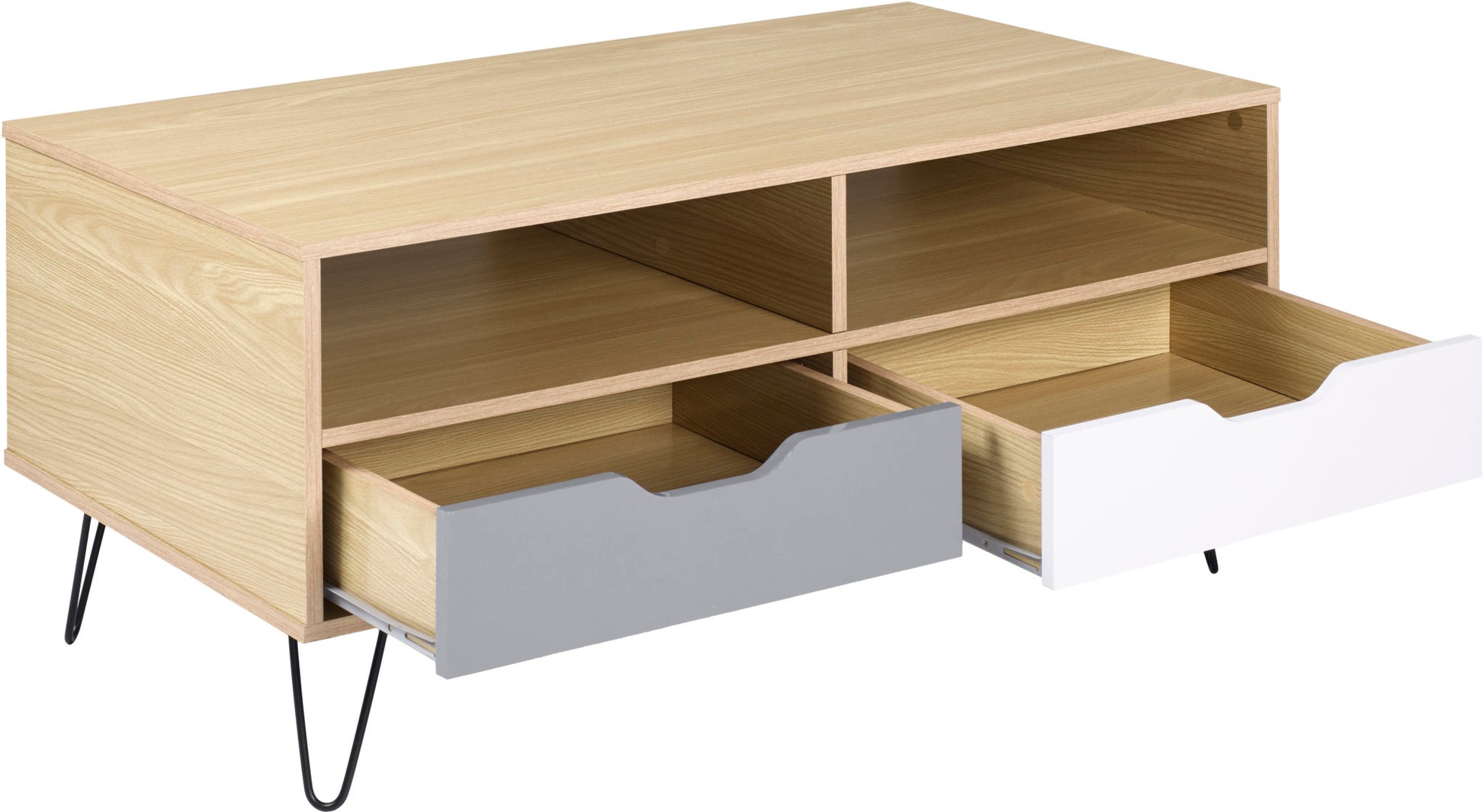 Bergen 2 Drawer Coffee Table- Oak Effect/White/Grey- The Right Buy Store