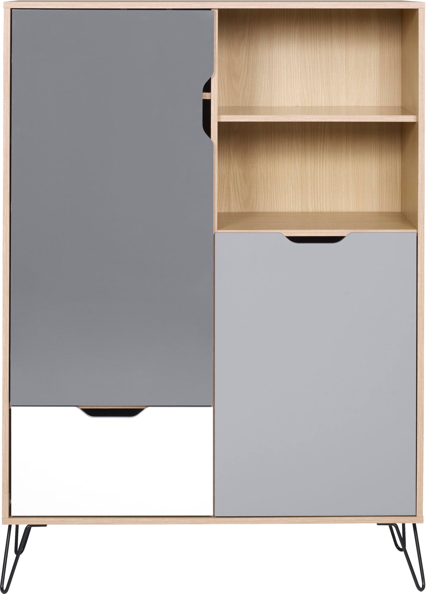 Bergen Tall Sideboard/Wine Rack- Oak Effect/White/Grey- The Right Buy Store