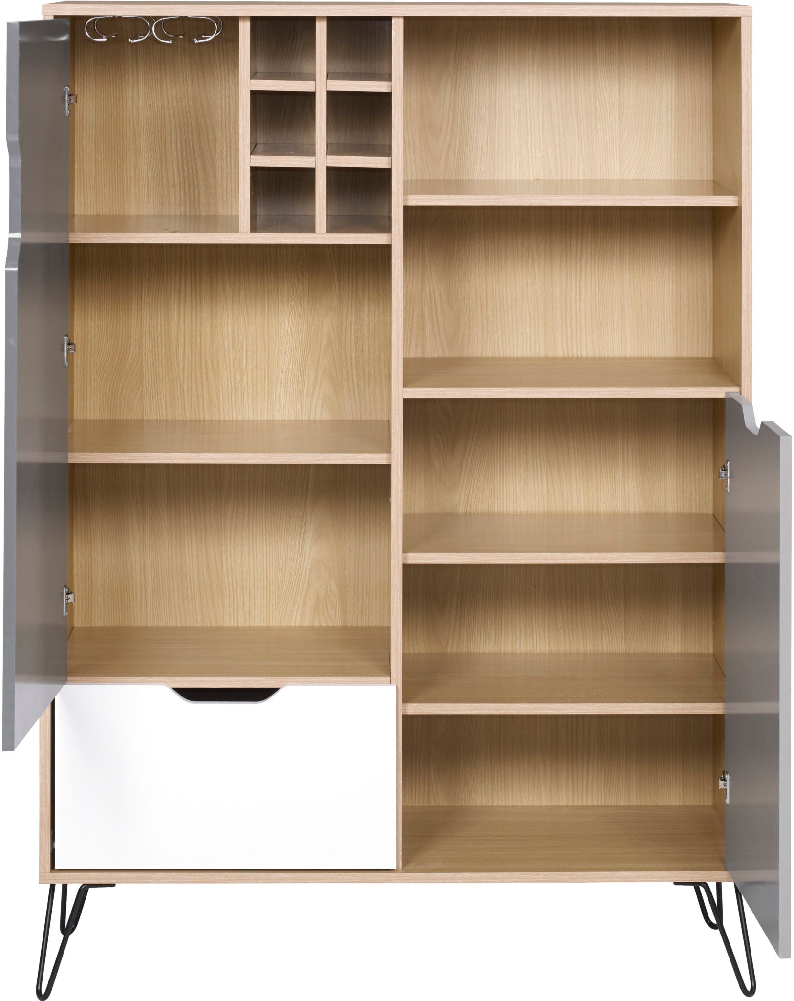 Bergen Tall Sideboard/Wine Rack- Oak Effect/White/Grey- The Right Buy Store