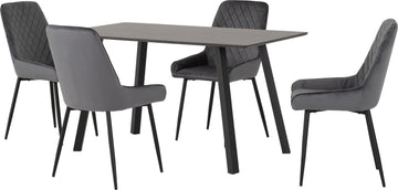 Berlin Dining Set with Avery Chairs - Black Wood Grain/Black/Grey Velvet