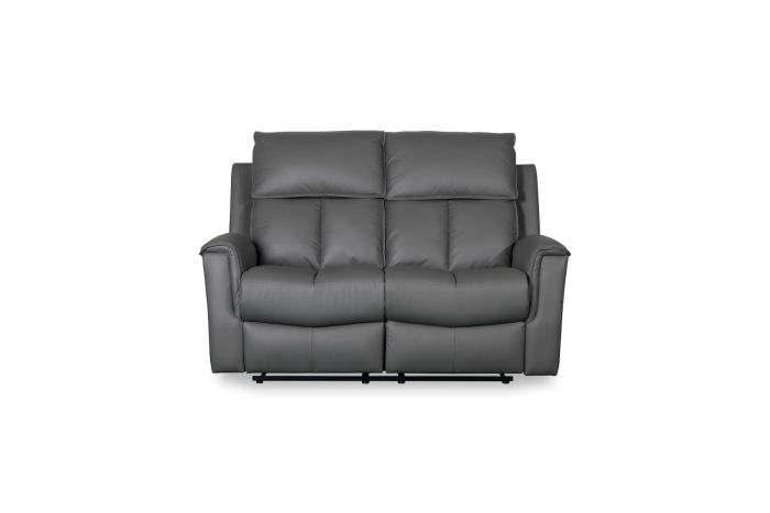 Bergamo Leather 2 Seater Recliner Sofa-Dark Grey