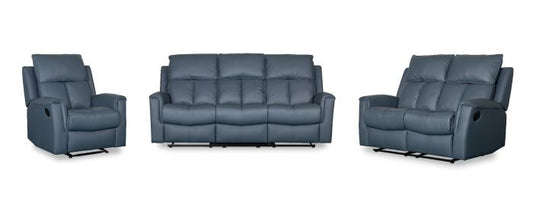 Bergamo Leather Recliner Sofa - Blue Grey