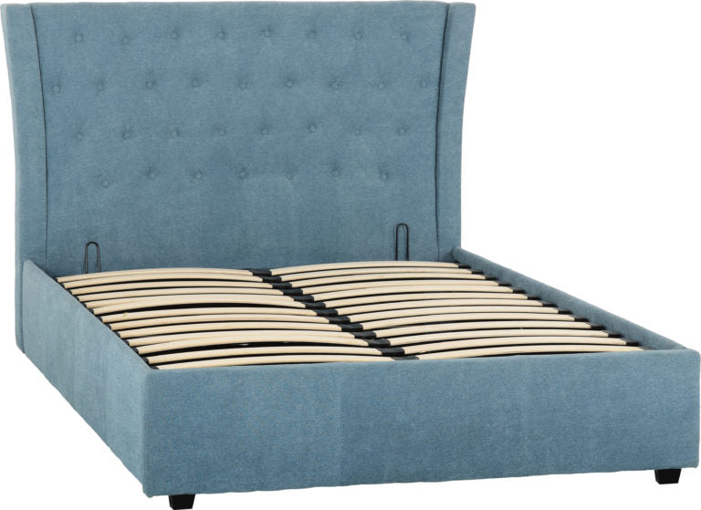 Camden Plus 4'6" Storage Bed Blue Fabric- The Right Buy Store