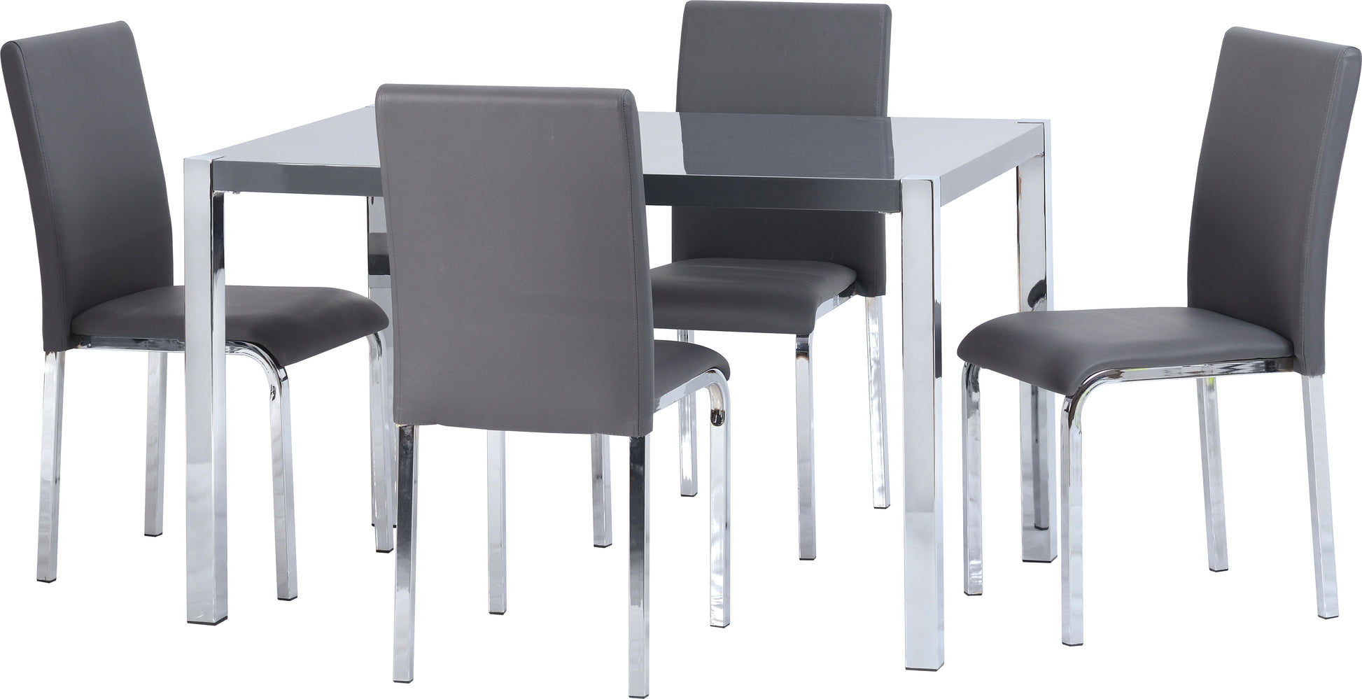 Charisma 4' Dining Set - Grey Gloss/Chrome/Faux Leather- The Right Buy Store