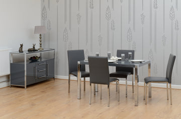 Charisma 4' Dining Set - Grey Gloss/Chrome/Faux Leather- The Right Buy Store