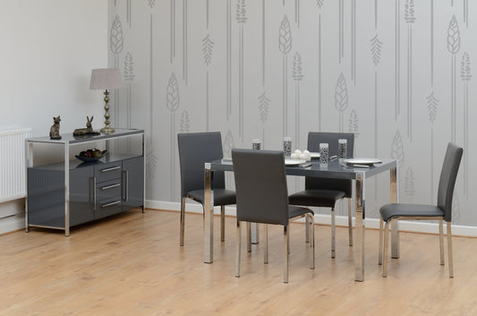 Charisma 4' Dining Set - Grey Gloss/Chrome/Grey Faux Leather