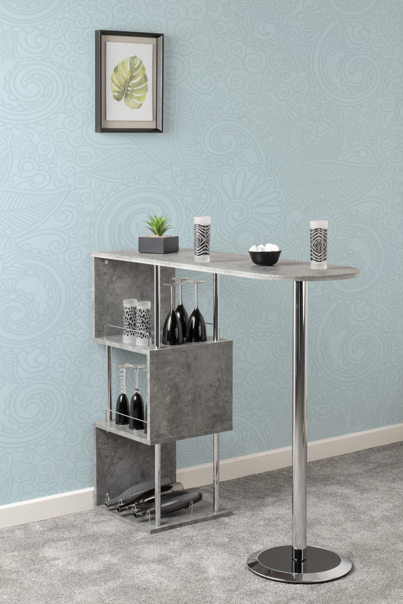 Charisma Home Bar Table - Concrete/Chrome - The Right Buy Store