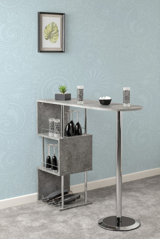 Charisma Home Bar Table - Concrete Effect/Chrome