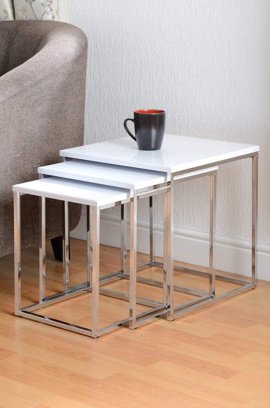 Charisma Nest Of Tables - White Gloss/Chrome